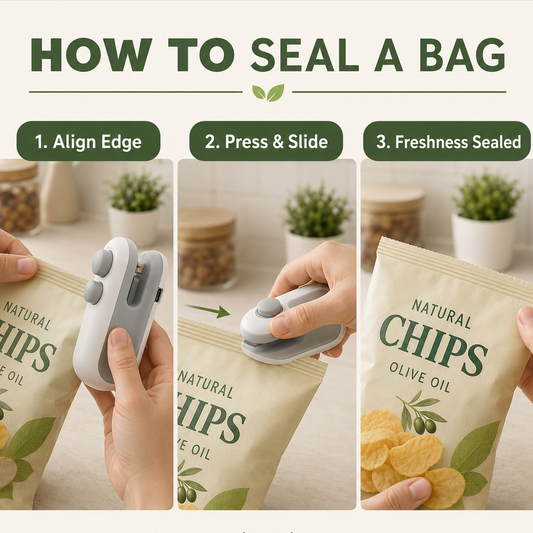 2 in 1 USB Rechargeable Magnetic Bag Sealer with Cutter & Long Lasting Battery.