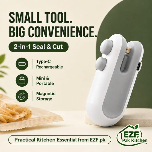 2 in 1 USB Rechargeable Magnetic Bag Sealer with Cutter & Long Lasting Battery.